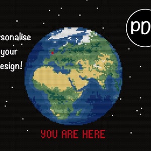 地球クロスステッチ PDF / パーソナライズされた地図地球 - ヨーロッパとアフリカ X ステッチ パターン / 地球儀 / あなたはここにいる / アトラス X ステッチ / 世界