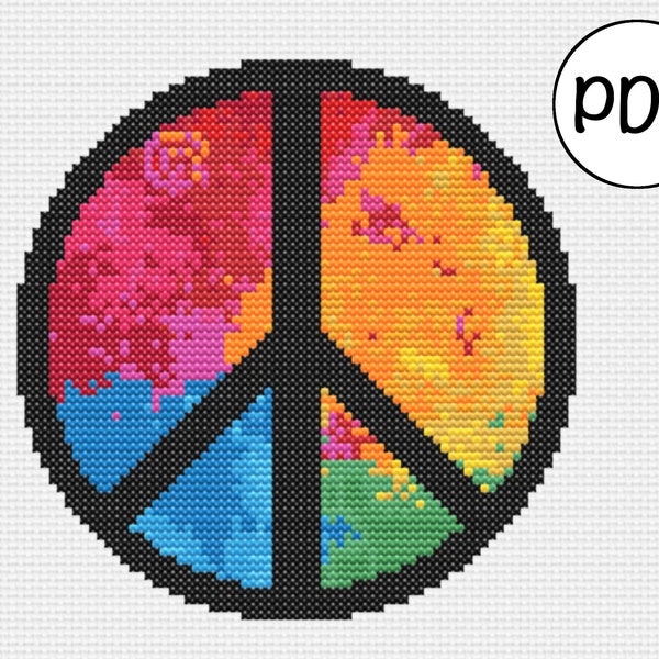 Peace Sign Cross Stitch PDF / Rainbow Symbol for Peace X-Stitch Pattern / Bright Colourful Logo / Spiritual Design Counted Cross Stitch