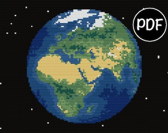 Earth Cross Stitch PDF / Planet Earth - Europe & Africa view X-Stitch Pattern / Globe Counted Cross Stitch / The World XStitch / Atlas Map