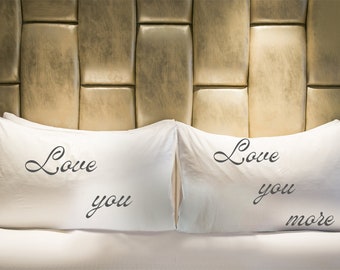 Sweet Dreams Together: "Love you", "Love you more", Microfiber Pillowcase 2 pc set.  Cozy, Personalized Comfort for a Perfect Night's Sleep!