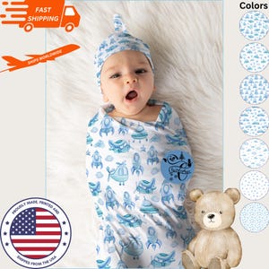 Manta para envolver al bebé personalizada con helicópteros, coches, estrellas, corazones, nubes, naves espaciales y cohetes, manta para envolver al bebé personalizada, accesorios para bebé