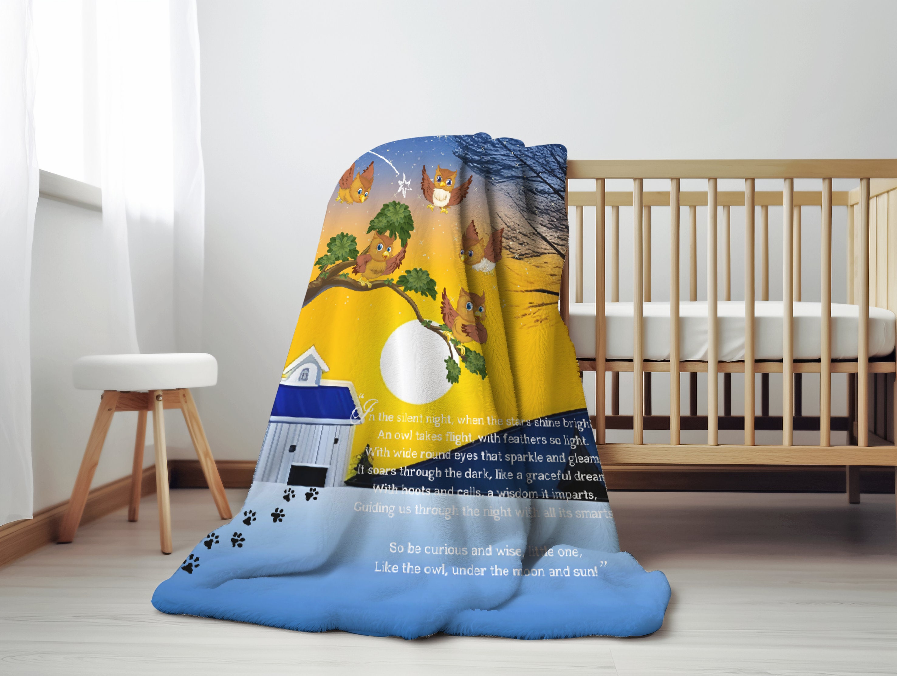 Adorable Blanket with Owl Design for Babies and Children, Super Soft Velveteen Blanket, Children'