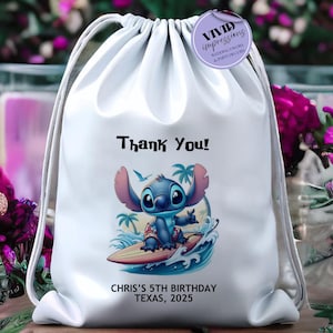 Personalized Stitch Party Favor Bags, Cute Alien Theme Birthday Gift Bags, Surfing Stitch Party Supplies, Kids Thank You Gift Bags