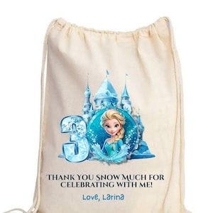 Cotton Backpack - Frozen Themed Birthday Bag, Princess Birthday Welcome Bags, Snow Princess Party Favor, Elsa Anna Birthday Bags, olaf theme