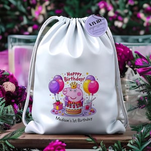 Personalized Cartoon Pig Birthday Favor Bag, Kids Farm Birthday Bag, Piggy Birthday Supplies, Barnyard Bash Party Favor, Barn Party Bag