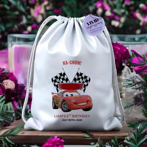 Lightning McQueen Birthday Favor Bag, Customized Cars Party Goodie Bag, Ka-Chow Party Favor, Race Car Theme Bag, Children&#39;s Name Bag