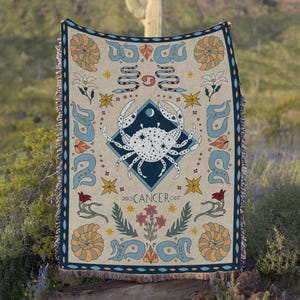 Cancer Astrology Customize Blanket, Cancer Zodiac Blanket Decor, Woven Water Sign Blanket, Cancer Horoscope Friends Gift Blanket, THA061-4