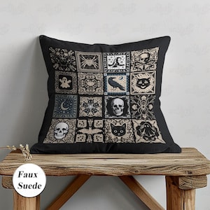 Halloween Bats And Skull Pillow, Cozy Spooky Season Pillowcase, Ghost Black Cat Pillow, Dark Academia Cushion Cover, Fall Sofa Decor, THA279