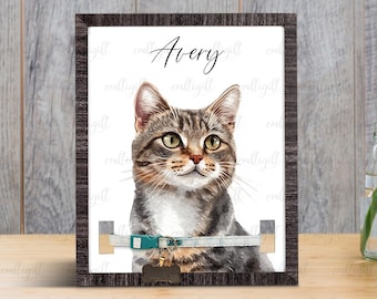 Customized Cat Memorial Frame With Pet Portrait Photo, Remembrance Gift For Loss Pet, Loss Cat Collar Keepsake With Pet Portrait From Photo