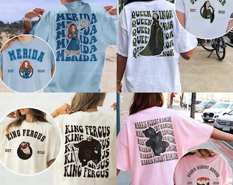 Pixar Brave Characters 2 Sided Shirt, Merida Elinor Fergus Mor'Du, Disney Princess Birthday Girl Matching, Magic Kingdom Family Trip Shirt