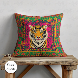 Colorful Jungle Tiger Woven Pillow, Wildlife Nature Animals Pillow, Bohemian Tiger Big Cat Pillowcase, Retro Tiger Forestcore Pillow, MYC700
