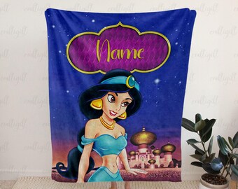 Personalized Disney Princess Jasmine Blanket, Magic Arabian Jasmine Throw Blanket, Cute Princess Girl Blanket, Disney Birthday Kids Gifts