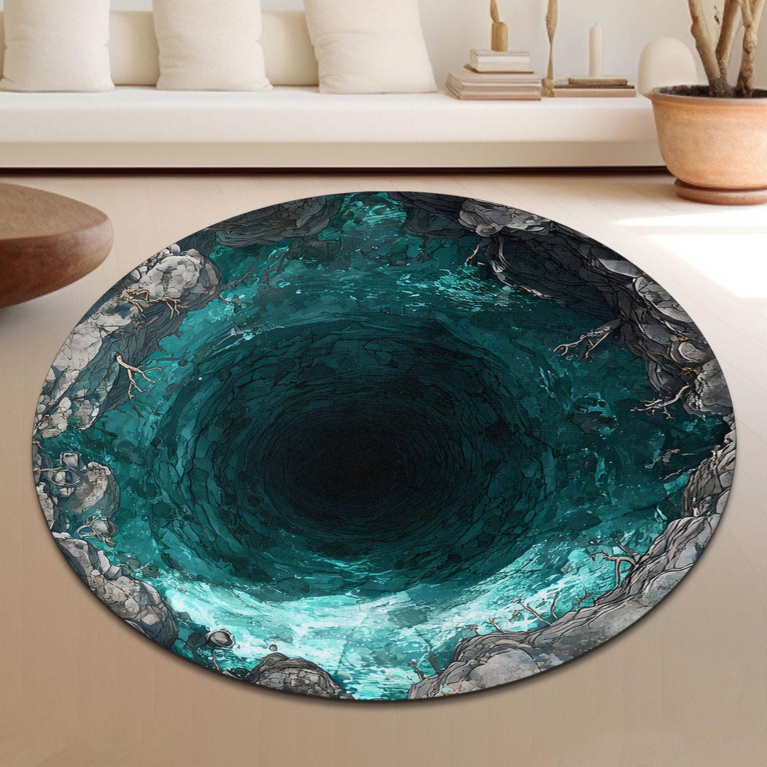 Water Rug Round 3D Deep Lake Crater Rug, Realistic Lake Pit Carpet, Deep Water Hole ...