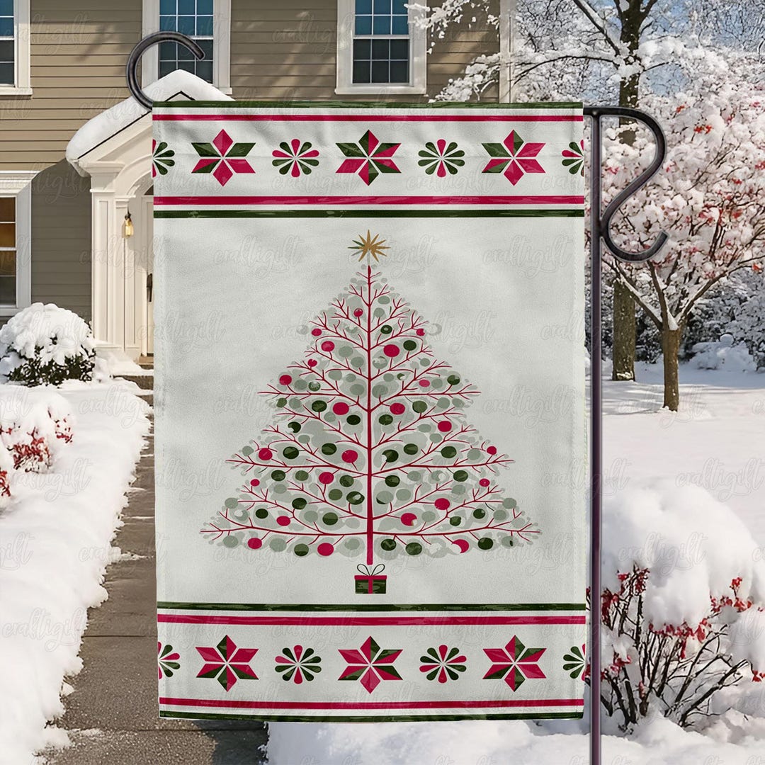 Minimal Christmas Tree Holiday Flag, Retro Merry Christmas Garden Flag ...