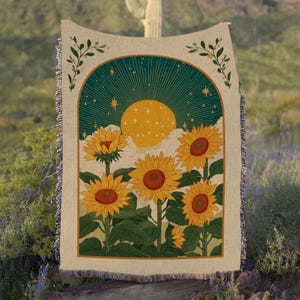 Boho Sunflower Garden Blanket, Aesthetic Sunflower Filed Blanket, Autumn Fall Sunflower Floral Blanket, Sunflower Lovers Gift Blanket,MYI419