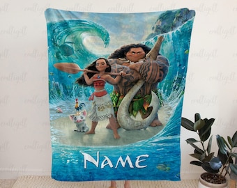 Custom Moana And Maui Blanket, Disney Moana Princess Blanket, Moana All Characters Blanket, WDW Princess Birthday Girl Gift Bed Decor VTB622