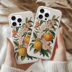 Autumn Aesthetic Flowers Phone Case, Seasonal Rustic Floral Phone Case, Orange Tree Girly Phone Accessories Gift For Natural Lover, MYI258