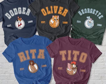Vintage Oliver And Company 1998 Shirt, Kitten Oliver Dodger Tito Georgette Rita, Oliver & Co Family Matching, Disneyland Dogaholics Shirt