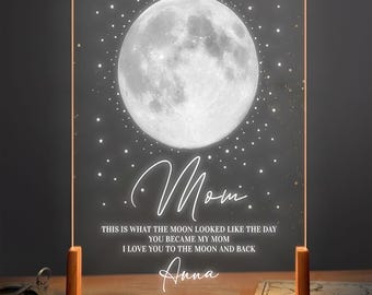 Custom Moons Phase LED Night Light, Mother's Day Lunar By Date Light, What The Moon Looked Like Day Became My Mom, Motherhood House Decor