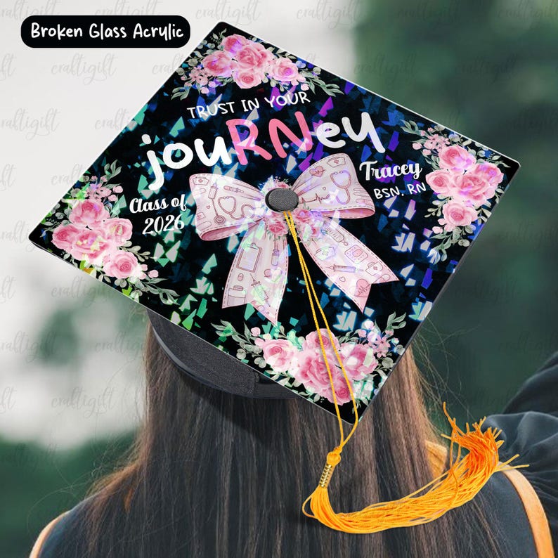 Custom Floral RN Graduation Cap Topper, Nurse School Bow Grad Cap Decor ...