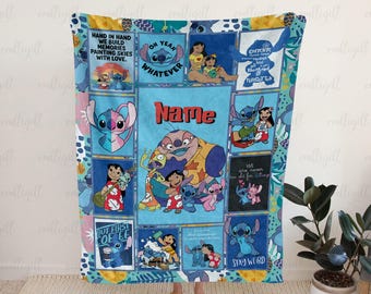 Custom Stitch And Friend Hawaii Blanket, Disney Lilo & Stitch Blanket, Stitch Birthday Blanket Gifts For Kids, Angel Jumba Pleakley, NVA826