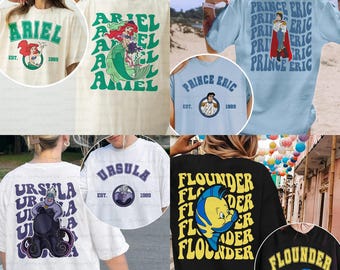The Little Mermaid Disney 2 Sided Shirt, Ursula Flounder Sebastian King Triton, Princess Ariel And Eric Fairy Tale Shirt, Epcot Family Trip