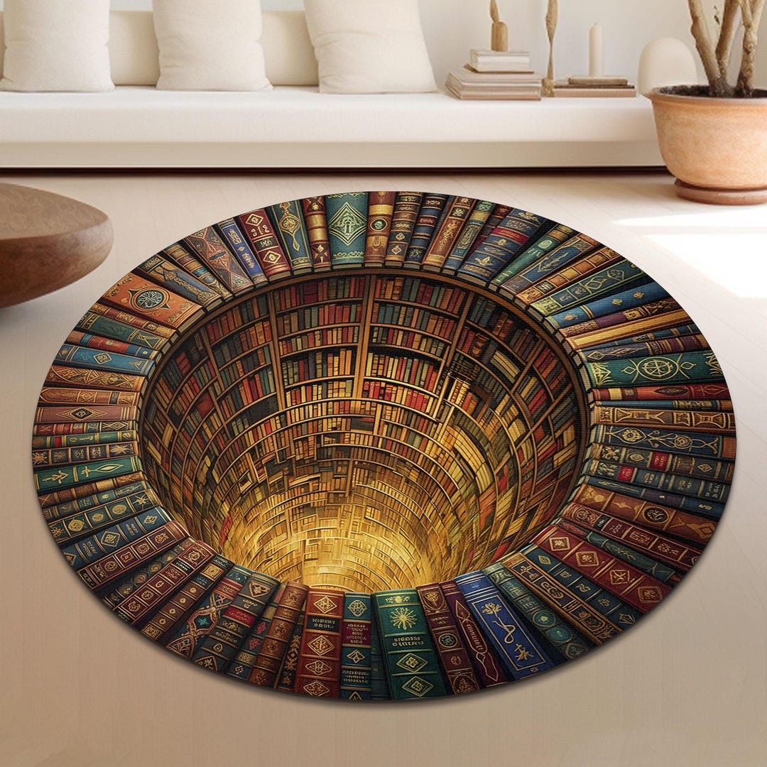 Hidden Library Rug 3D Library Books Hole Rug, Book Tunnel Optical Illusion Rug, Antique ...