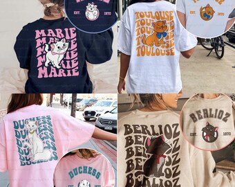 Disney The Aristocats Characters 2 Sided Shirt, Marie Toulouse Berlioz Duchess, Aristocats Birthday Party Shirt, Disneyland Cat Family Shirt