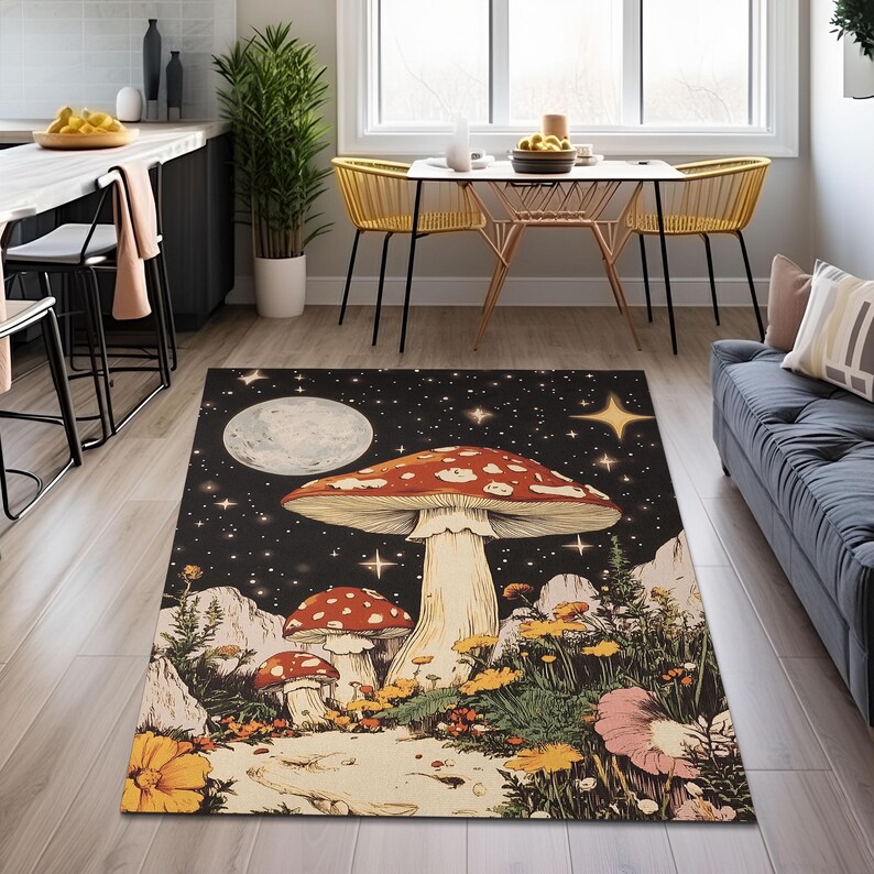 Toadstool Rug Enchanted Forest Mushroom Night Rug, Dark Academia Mushroom Rug ...