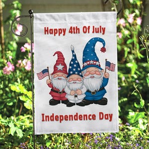 Glücklicher Unabhängigkeitstag Gartenflagge, USA Gnome 4. Juli Flagge, Vaterländische Zwerge Sommer Yard Flagge, vierter Juli Feier Geschenk, MYH892