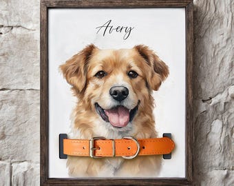 Customized Dog Memorial Frame With Pet Portrait Photo, Remembrance Gift For Loss Pet, Loss Cat Collar Keepsake With Pet Portrait From Photo