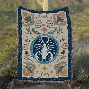 Custom Whimsical Scorpio Zodiac Blanket, Celestial Astrology Lover Blanket, Scorpio Zodiac Gifts Blanket, Scorpio Gothic Blanket, NVA118-8