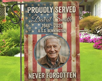 Custom Veteran Memorial Porch Flag, Funeral Tribute Flag For Hero, Veteran Photo Loss Sympathy Flag, Patriotic Memorial Gift For Home,MYF655