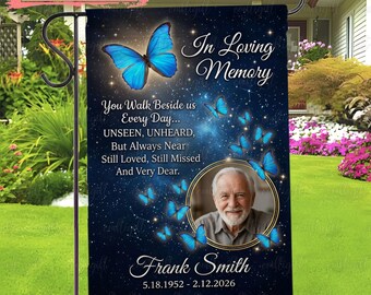Custom Photo Butterfly Memorial Flag, In Loving Memory Garden Flag, Sympathy Flag For Family Loss, Remembrance Decor For Loved Ones, MYF610