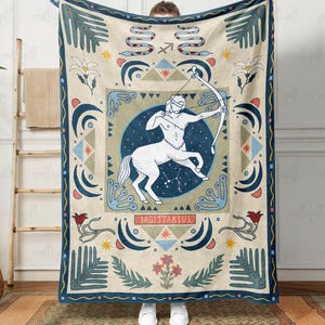 Personalized Sagittarius Astrology Victorian Throw, Retro Sagittarius Signs Blanket, Sagittarius Cottagecore Couple Gift Blanket, THA064-9