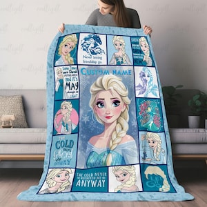 Personalized Elsa Name Blanket Gift, Custom Frozen Kids Fleece Blanket, Disney Elsa Snow Queen Throw, Frozen Princess Birthday Gifts, VTB646 image 1