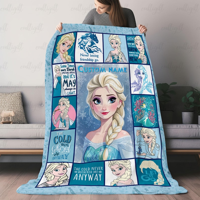Personalized Elsa Name Blanket Gift, Custom Frozen Kids Fleece Blanket, Disney Elsa Snow Queen Throw, Frozen Princess Birthday Gifts, VTB646 image 1