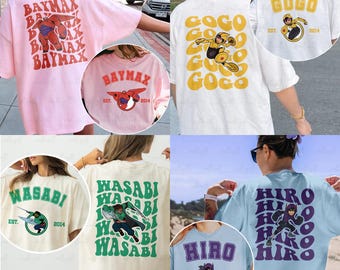 Disney Big Hero 6 Characters 2 Sided Shirt, Hiro Gogo Baymax Wasabi Honey Lemon, Disney World Matching Birthday Shirt, Magic Kingdom Shirt
