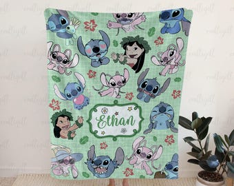 Custom Lilo And Stitch Kids Blanket, Angel Stitch Christmas Blanket, Lilo Stitch Blanket With Name, Disney Stitch Movie Lover Gift, NVA836