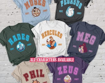Retro Hercules Characters Disney Shirt, Megara Hercules Couple Shirt, Phil Zeus Pegasus, Hercules Villains Hades Shirt, Epcot Family Shirt