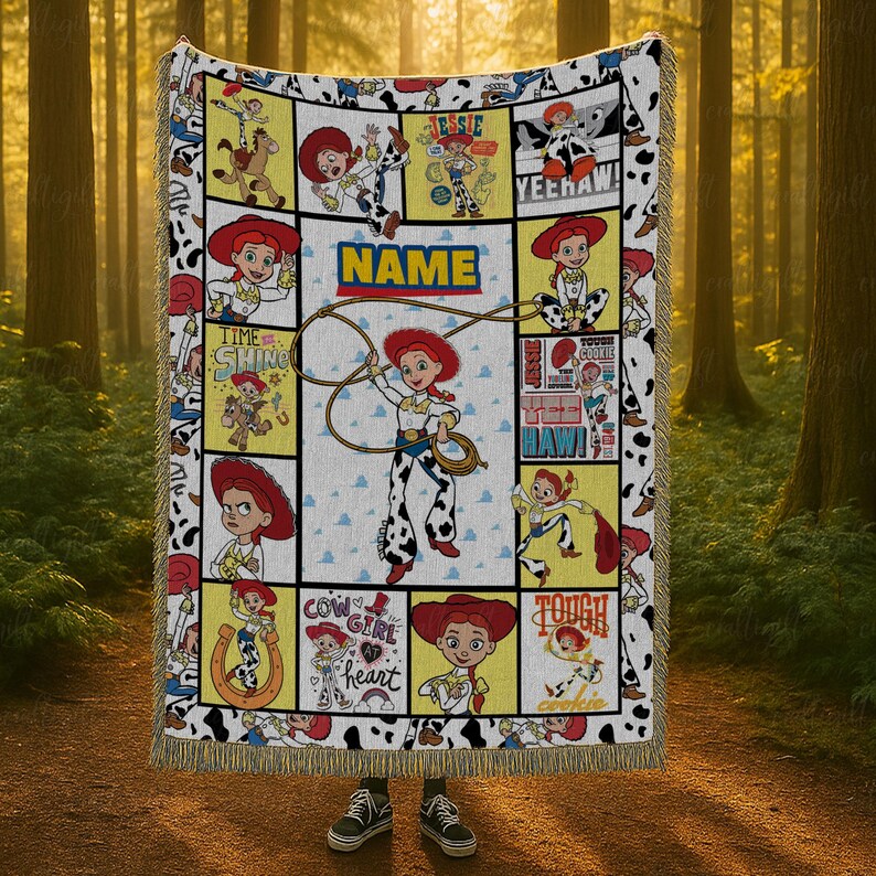 Custom Jessie Toy Story Blanket, Personalized Jessie Cowgirl Kids Throw, Jessie And Bullseye Baby Blanket, Cowgirl Baby Blanket Gift, NVA849 image 5