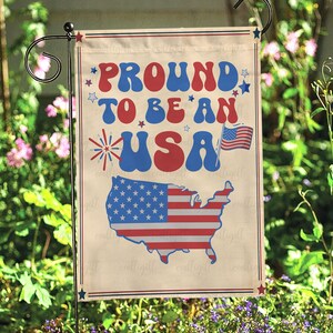 Bandiera decorativa "Orgoglioso di essere un americano", bandiera con mappa retrò degli Stati Uniti, bandiera da giardino patriottica per il Giorno dell'Indipendenza, bandiera americana del 1776 per il 4 luglio, MYH735