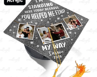 Custom Family Pictures Grad Cap Topper, Pearl College Graduation Cap Decor, You Helped Me Find My Way, Son Dad Brother Senior Gift, TNA180
