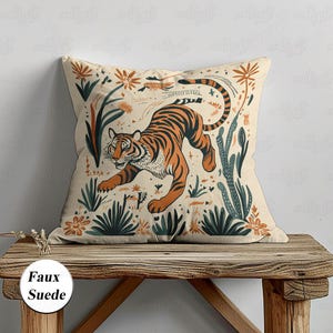 Boho Jungle Animal Tiger Pillow, Mystical Wildlife Tiger Pillow, Vintage Tiger Floral Woven Pillow, Light Academia Animal Pillow, MYC702