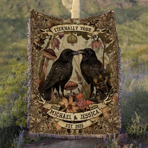 Custom Raven Mystical Blanket For Couple, Crow Couple Dark Academia Throw, Romantic Raven Throw, Anniversary Gift For Gothic Couples, BYA908