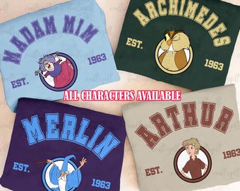 Retro Sword In The Stone Characters Shirt, Disney Arthur Kay Merlin Shirt, WDW Madam Mim Villains Shirt, Disneyland Family Trip Matching
