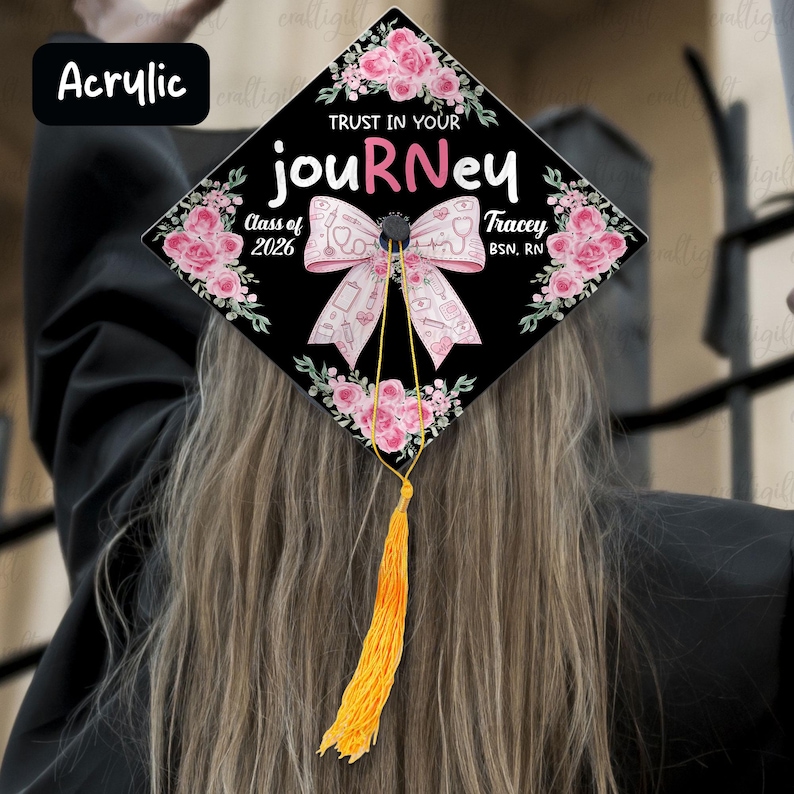 Custom Floral RN Graduation Cap Topper, Nurse School Bow Grad Cap Decor ...