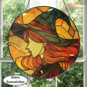 Mystery Witch Halloween Suncatcher, Halloween Ghost Window Hanging, Autumn Season Stained Glass Ornament, Spooky Scary Home Decor, MYJ342