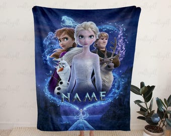 Frozen Custom Name Blanket For Kids, Elsa And Anna Disney Blanket, Frozen Winter Wonderland Blanket, Frozen Cozy Blanket For Girls, VTB500