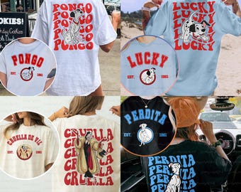 Disney 101 Dalmatians Character 2 Sided Shirt, Pongo Perdita Lucky Patch Cruella De Vil, Disney Dog Lovers Shirt, Epcot Family Vacation Trip